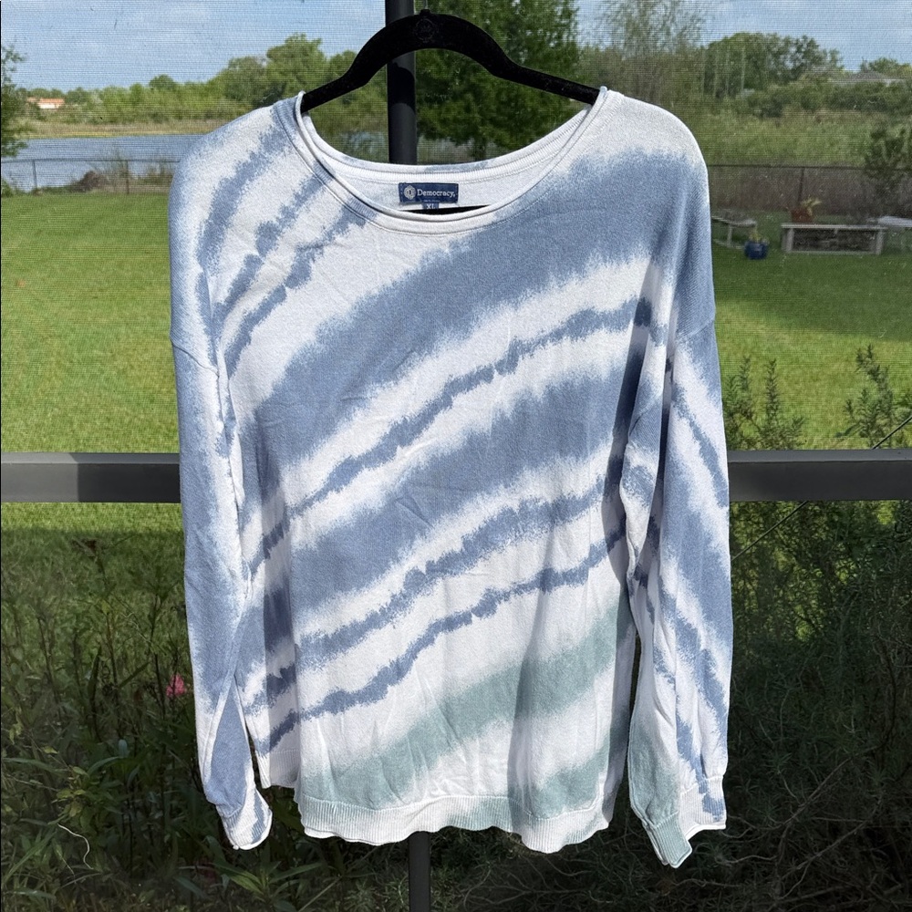 Democracy cotton Blue & White Tie-Dye Long Sleeve sweater Top